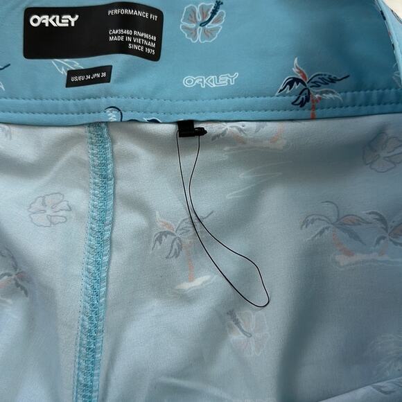 Oakley B1B Rc 19" Boardshort Aviator Tropical Palms Blue Size 34 Pocket Beach - Picture 7 of 12